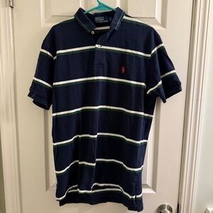 Ralph Lauren Navy Polo with White & Green Stripes
